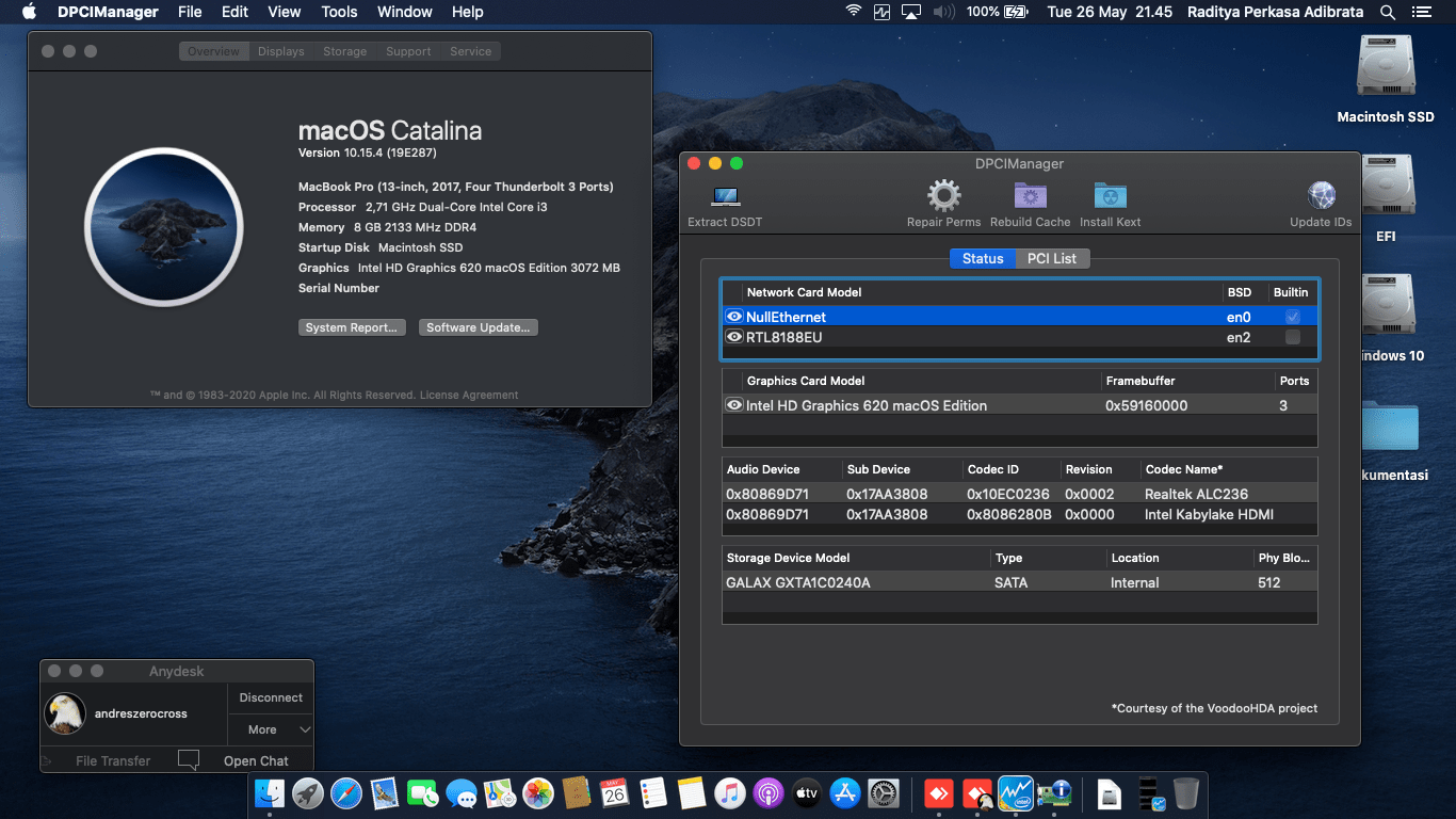 Success Hackintosh macOS Catalina 10.15.4 Build 19E287 at Lenovo Yoga 520-14IKB